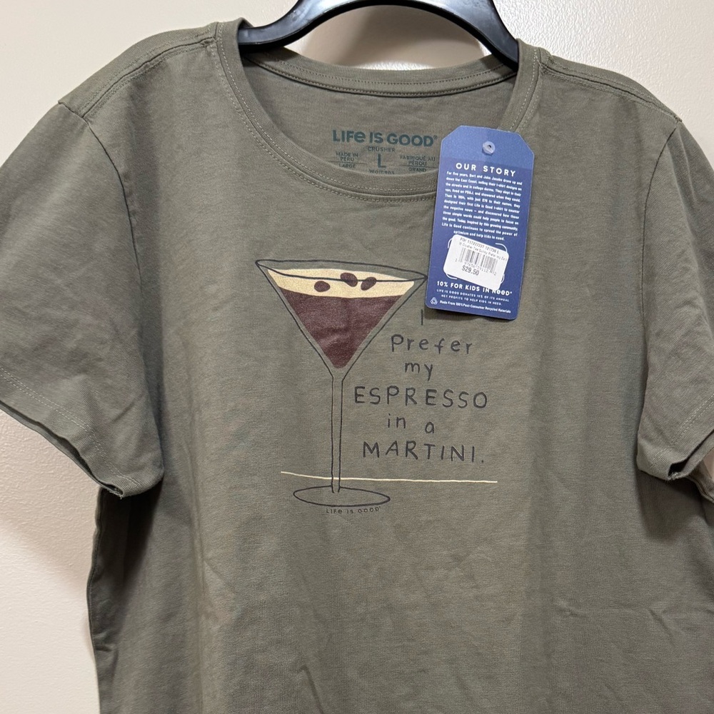 NWT Life is Good Espresso Martini Olive Graphic Tee - Picture 3 of 7